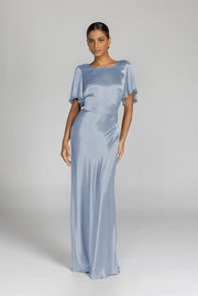 Golden Hour Ice Blue Satin Midi Dress