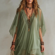 V-neck chiffon beach dress