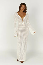 Kelsey | Breezy Flared Sleeve Open-Knit Maxi Dress