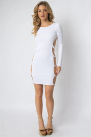 Randy | White Knit Ribbed Cut-Out Open Back Mini Dress