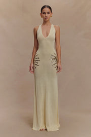 Corinne | Plunging Open-Back Sequin Sunburst Maxi Dress