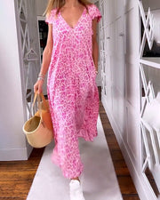 Lantern Sleeve Notch-Collar Print Dress