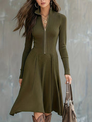 ZINNIA | ZIPPERED LONG SLEEVE DRESS WITH STRETCH FABRIC