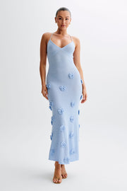 Trice | Lace-Up Open Back V-Neck 3D Floral Knit Maxi Dress