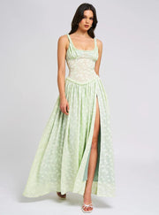 Louisa | Ethereal Floral Ruched Maxi Dress with High Slit