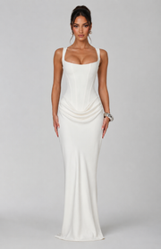 Nina | Sculpted Lowered Waist Square Neck Crepe Maxi Dress