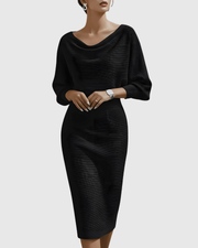 ISMÉRIA | WHITE DRAPED BATWING MIDI DRESS