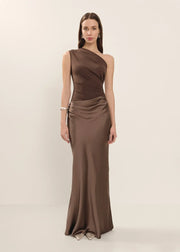 Zondra | Asymmetrical Matte & Shiny Satin Maxi Dress