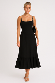 Ivy | Square Neck Flared Midi Dress with Ruffled Hem