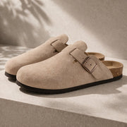 Suede Buckle Clogs | Adjustable Strap & Comfort Footbed