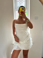 Adeline | Women's White Sleeveless Sequin Mini Summer Dress