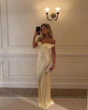 Alicia | Women's Off-Shoulder Satin Maxi Wedding Guest Dress