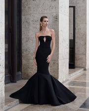 Anika | Women's Black Fitted Strapless Mermaid Maxi Prom Dress