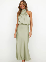 Briony | Women's Green Elegant Halter Neck Maxi Wedding Guest Dress