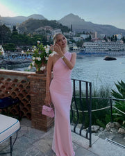 Eliska | Women's Pink Halter Backless Maxi Summer Wedding Guest Dress