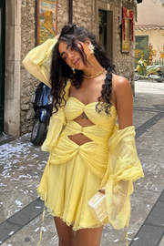 Emberlyn | Women's Yellow Strapless Cut-Out Mini Summer Vacation Dress