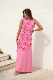 Janelle | Women's Pink Flower Sleeveless Maxi Wedding Guest Dress