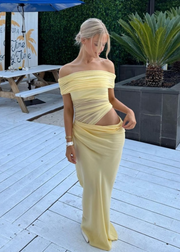 Jazelle | Women's Yellow Elegant Strapless Maxi Summer Prom Dress