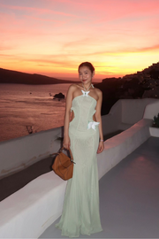 Kaylani | Women's Green Butterfly Cut-Out Maxi Wedding Guest Dress