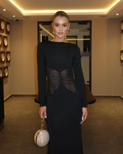 Romina | Women's Black Longsleeve Mesh Bodycon Maxi Dress