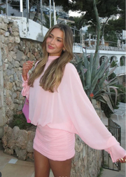 Solene | Women's Pink Long Sleeve Mini Summer Cocktail Dress