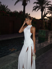 Winona | Women's White High-Neck Sleeveless High-Slit Maxi Summer Dress