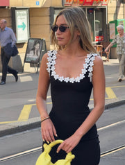 Faith | Women's Black Sleeveless Summer Vacation Mini Dress with Flower Details