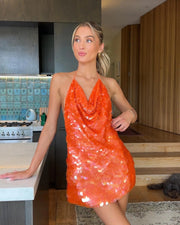 Livia | Women's Orange Sleeveless Sequin Mini Summer Party Dress