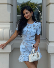 Romy | Women's Blue Elegant Floral Lace Mini Spring Dress