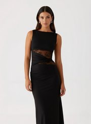 Flux | Lace Cutout Waist Black Maxi Dress