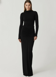 Gilded | Classy Ruched Long Sleeve Mock Neck Maxi Dress