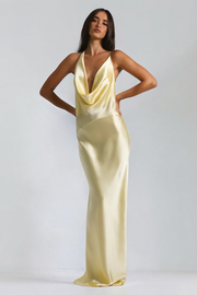 Lilly | Cowl Neck Open Back Satin Maxi Dress