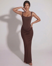 Chantal | Midnight Structured Lace-Up Maxi Dress