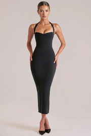 Clara | Halter Sweetheart Midi Sculpting with Fluted Hem Dress