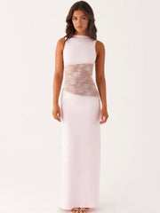 Shelly | Stretchy Round NeckBackless Laced Maxi Dress