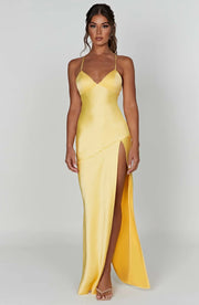 Daisy | Satin Plunge Maxi Dress with Thigh-High Split