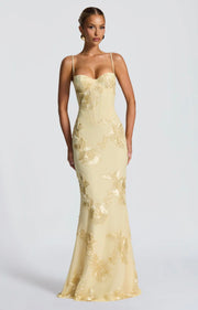 Justine | Underwired Corset Floral Appliqué Maxi Dress
