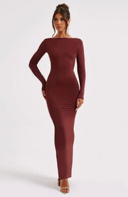 Vivienne | Sculpting Long Sleeve High Neck Open Back Maxi Dress