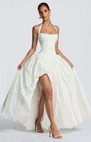 Rosalee | Sculpted Bodice Halter Maxi Dress with Side Split
