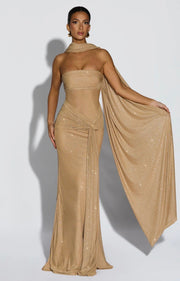 Giselle | Sculpted Silhouette Glittering Mesh Maxi Dress