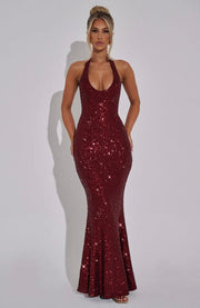 Estara | Contoured Fishtail Embellished Halter Maxi Dress