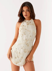 Bianca | High Neck Open Back Floral Mini Dress