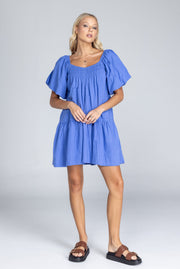Becka | Juniper Blue Cotton Tiered Mini Dress