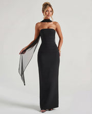 Ella | Strapless Sculpting Maxi Dress with Removable Mesh Scarf