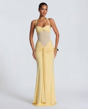 Rosabella |  Radiant Yellow Halter Neck Ruched Maxi Dress
