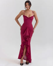 Mona | Cascading Ruffle Sweetheart Ruched Maxi Dress