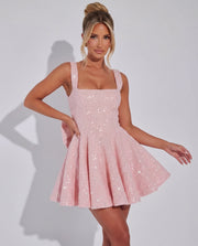 Victoria | Dazzling Sequin Square Neck Bow Mini Dress