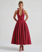 Evelyn | Halterneck Bustier Textured Jacquard Midi Dress