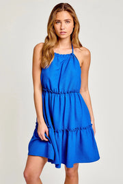 Flair | Halter Neck Open Back Flared Skirt Mini Dress