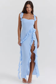 Soho | Square Neck Thigh-High Slit Ruffle Side Maxi Dress